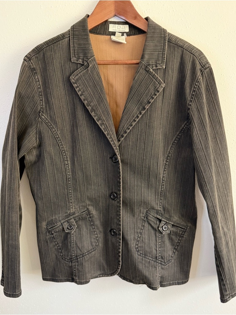 FDJ French Dressing Charcoal Stretch Blazer Women’s Large Denim Look Career